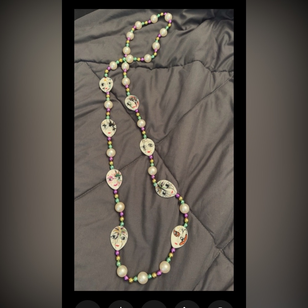 Handcrafted Face Mardi Gras Bead Necklace